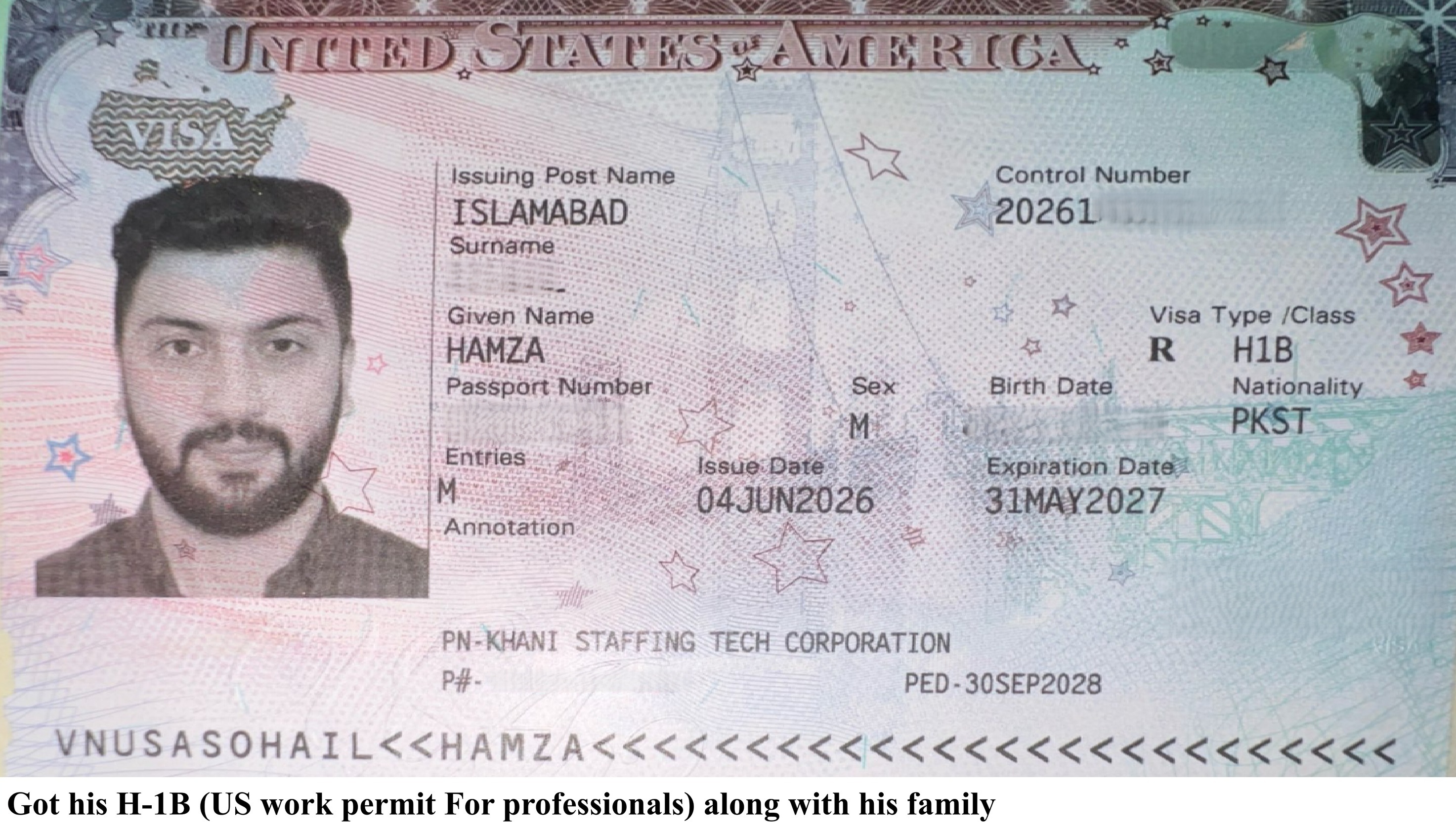 US visa approval example